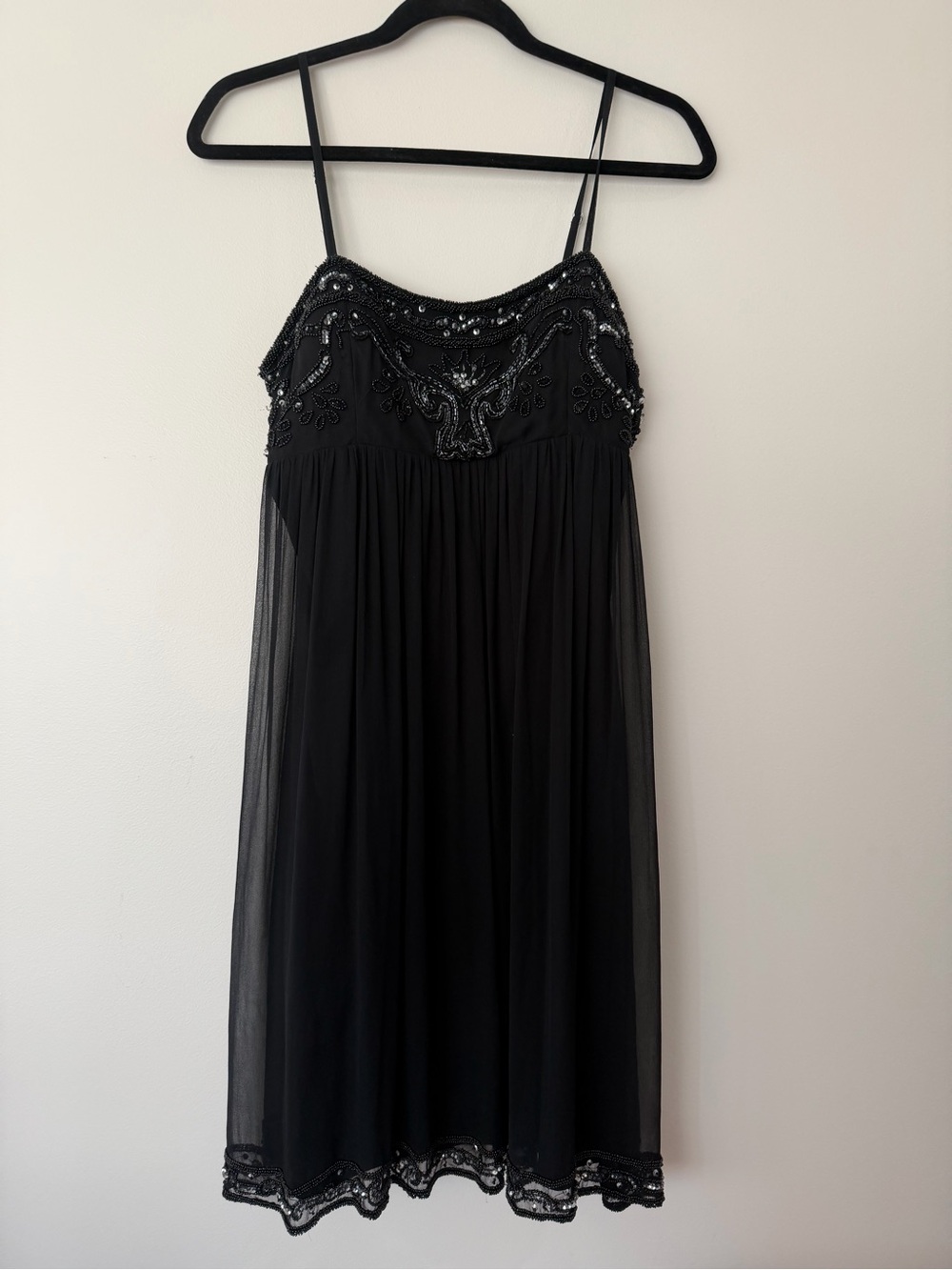 Black Beaded Babydoll vintage silk Dress